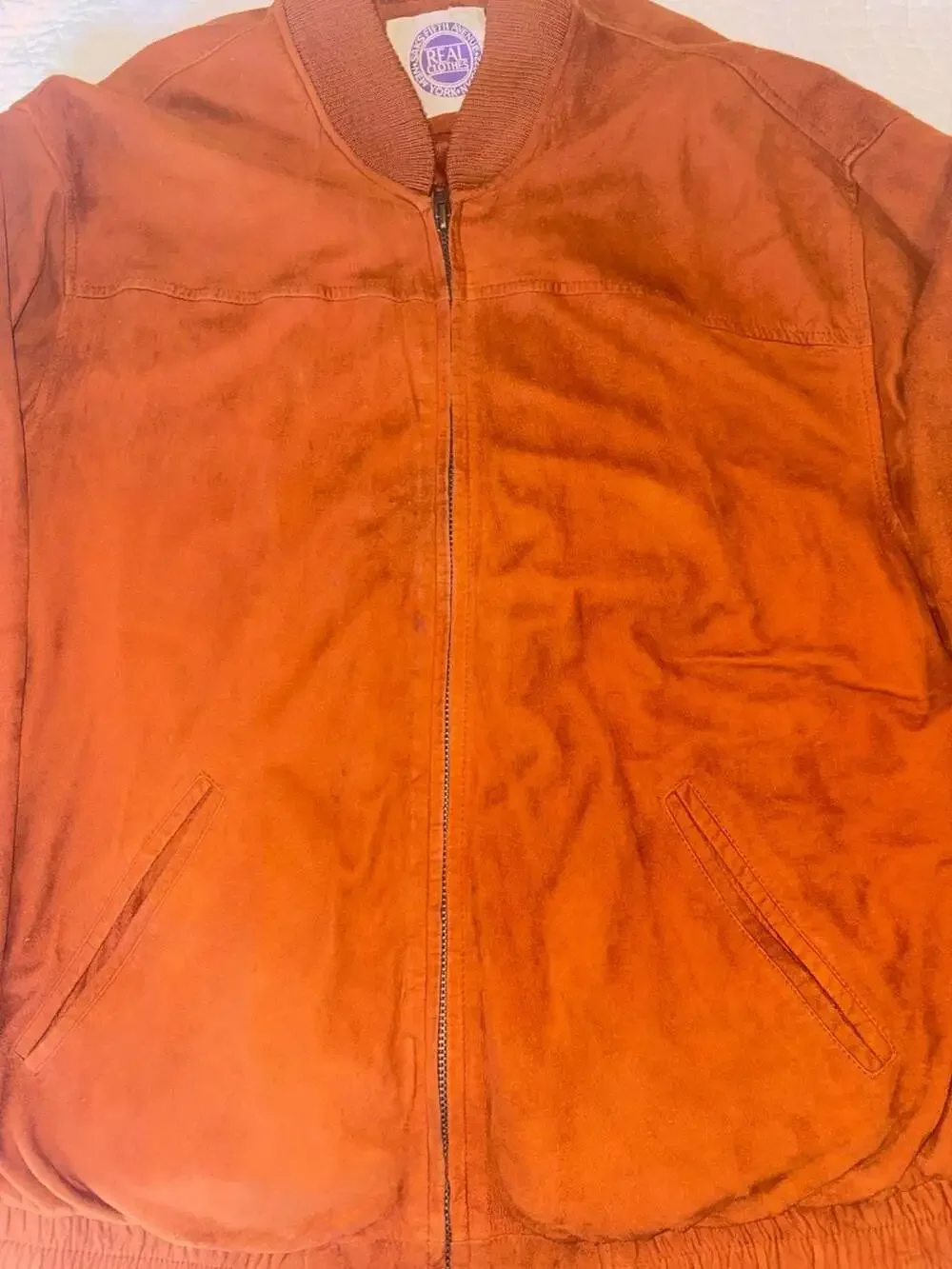 Real Clothes Vintage Brown Suede Leather Bomber Jacket Korea Men’s Large L